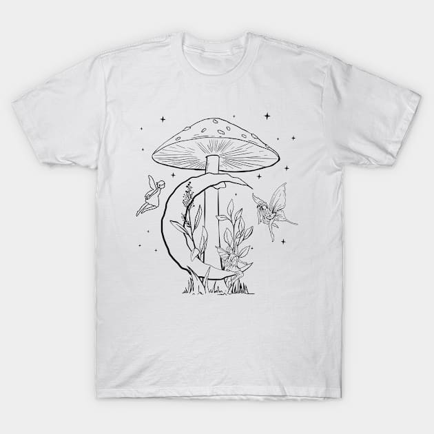 Fairycore Aesthetic Fairy Mushroom Moon Fairies T-Shirt by Alex21